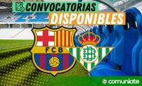 Jugadores convocados para el partido Barcelona y Betis. Jornada 5.