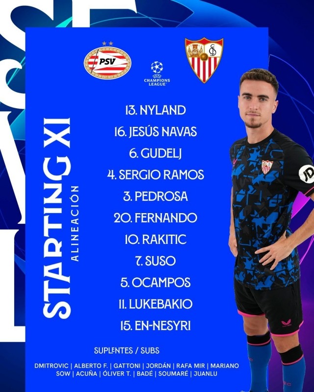 Once confirmado del Sevilla para enfrentarse al PSV