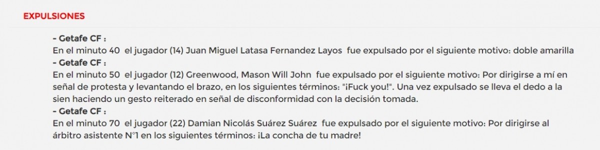 Tres expulsados en el Getafe, uno de ellos... ¡Mason Greenwood! ACTA ARBITRAL