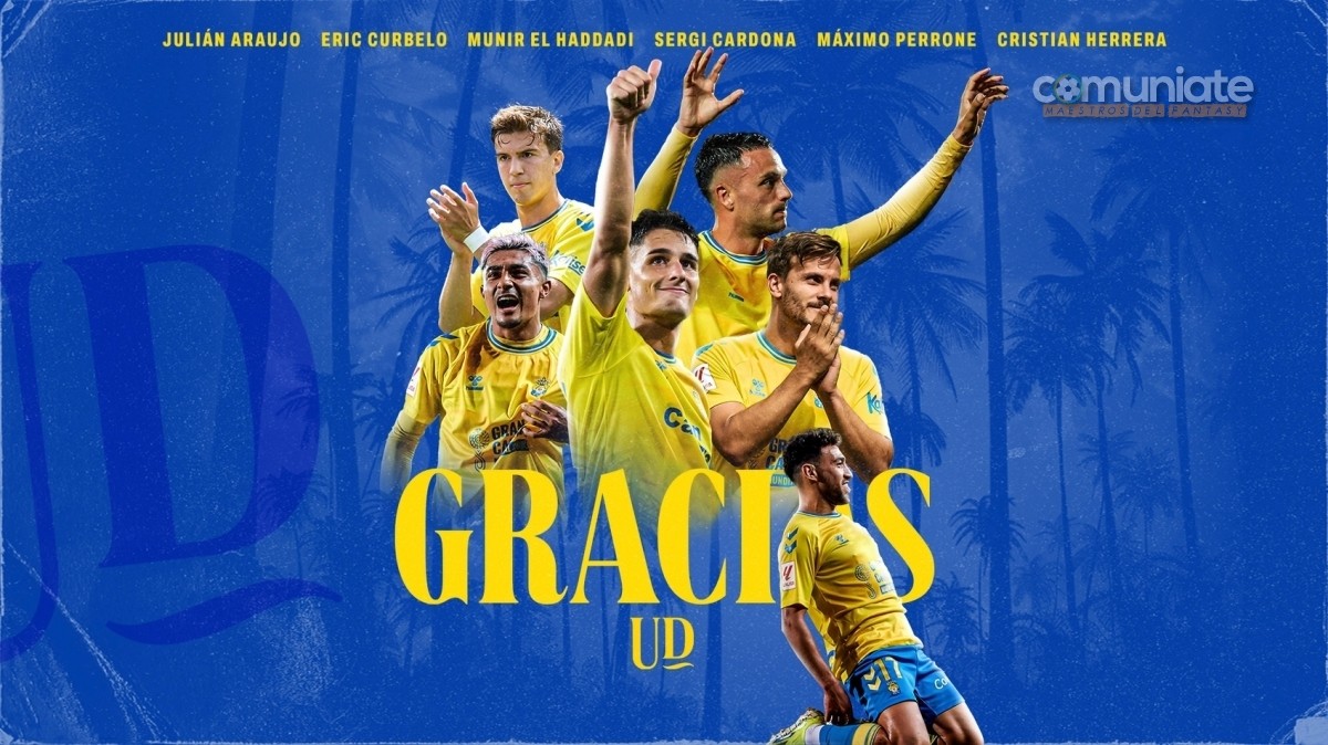 Las Palmas se despide de Eric Curbelo, Sergi Cardona, Julián Araujo, Maxi Perrone, Munir El Haddadi y Cristian Herrera Las Palmas se despide de Eric Curbelo, Sergi Cardona, Julián Araujo, Maxi Perrone, Munir El Haddadi y Cristian Herrera