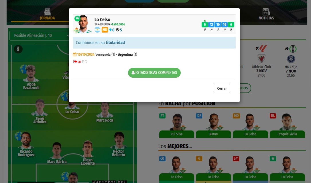 ¡ Alerta fantasy Lo Celso para la jornada 10!