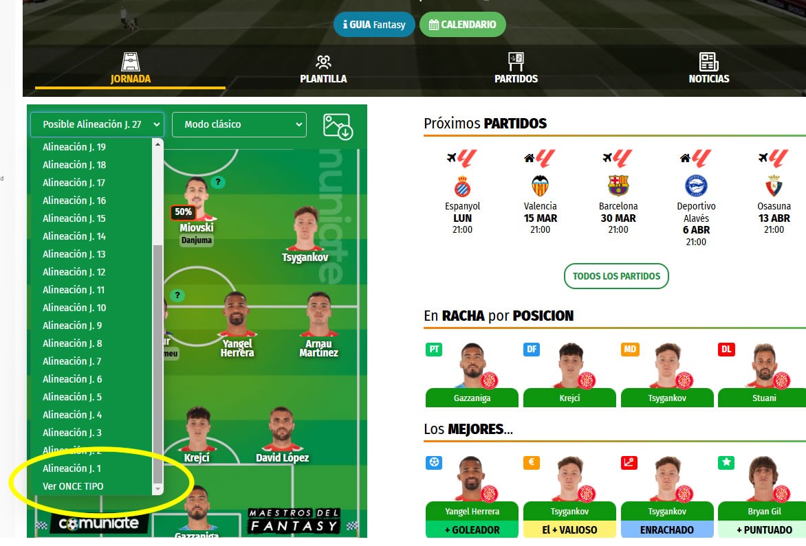 ¡Alineaciones tipo de LaLiga actualizadas!
