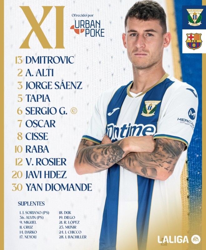Alineaciones confirmadas del Leganés - Barcelona