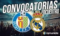 Jugadores convocados para el partido Getafe y Real Madrid. Jornada 9.