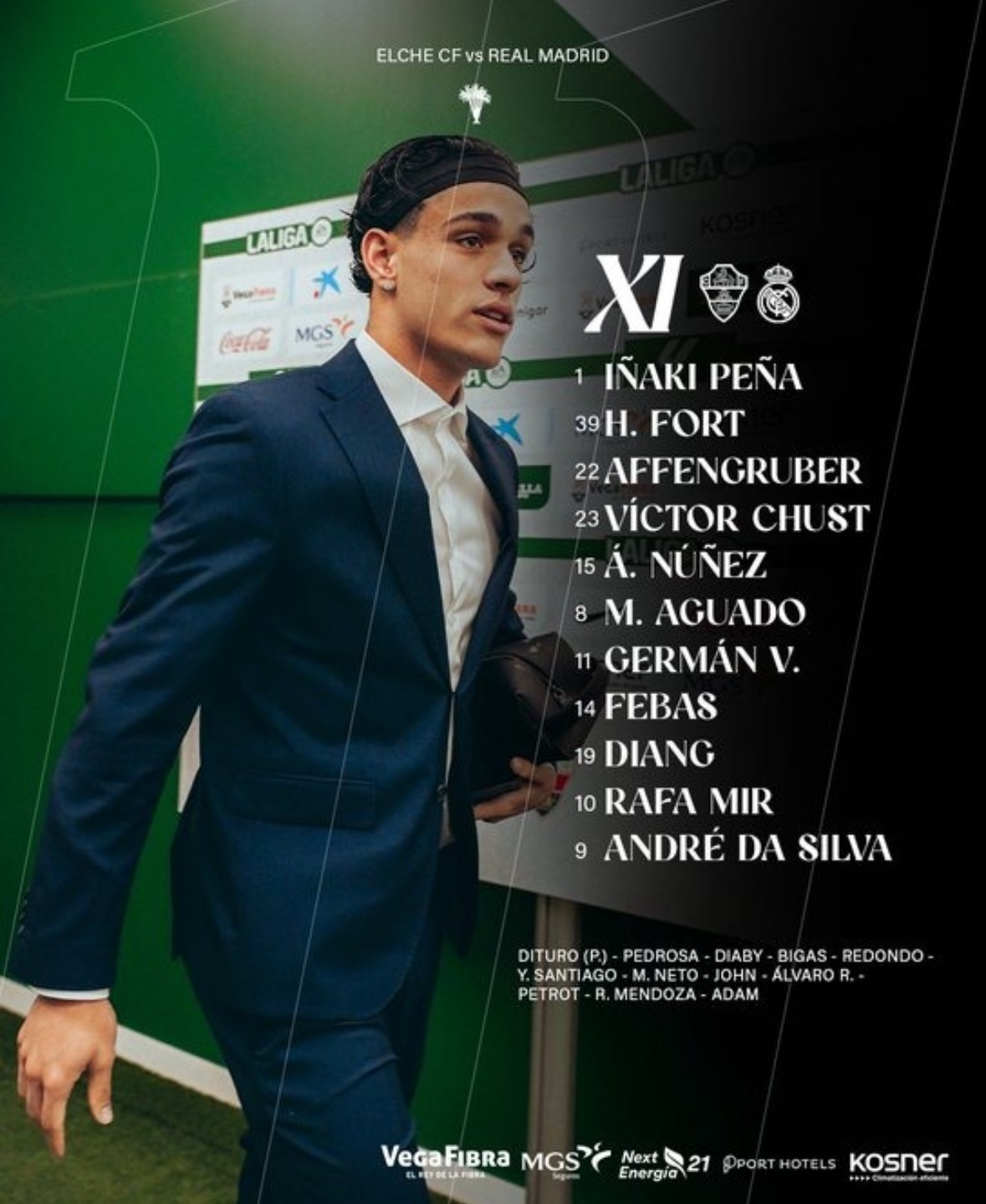 Alineaciones confirmadas del Elche - Real Madrid ¡Vinicius Jr y Valverde suplentes!