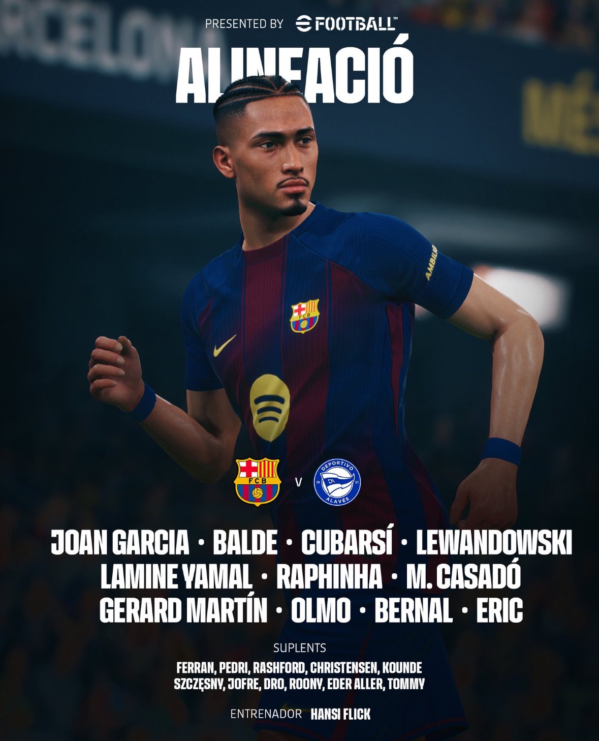 Alineaciones confirmadas del Barcelona - Alavés ¡Kounde, Ferran y Rashford, suplentes!