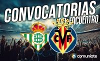 Jugadores convocados para el partido Betis y Villarreal. Jornada 20.