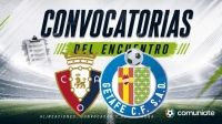 Players called up for the Osasuna vs Getafe match. Matchday 3.