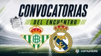 Jugadores convocados para el partido Betis y Real Madrid. Jornada 4.