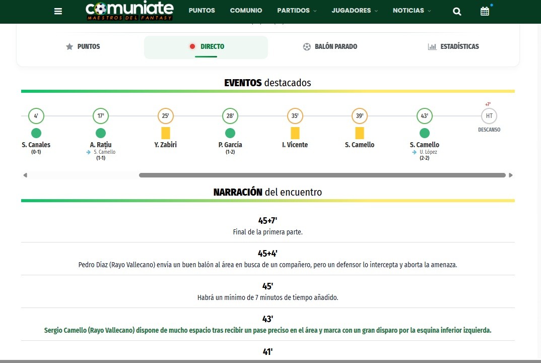 Directos de Comuniate: vive cada partido con puntuaciones fantasy, estadísticas y minuto a minuto